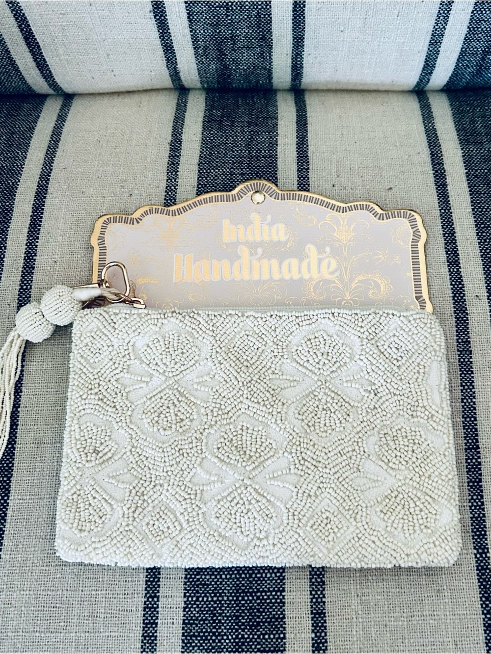 Beaded Warm White Wristlet Pouch